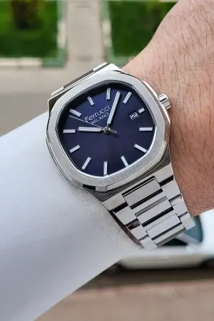 Kadranı Lacivert Kordonu Gümüş Renk 40 Mm Erkek Kol Saati