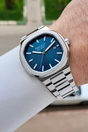 Kadranı Mavi Kordonu Gümüş Renk 40 Mm Erkek Kol Saati