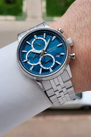 Kadranı Mavi Kordonu Gümüş Renk İç Göstergeleri Aktif 41 Mm Erkek Kol Saati