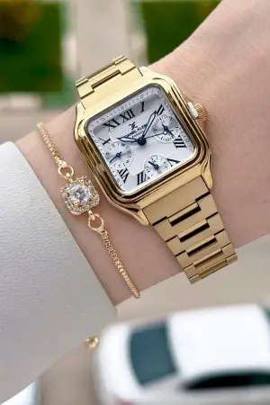 Gold Renk 28,5 mm İç Göstergeleri Aktif Hediye Paketli Kadın Kol Saati