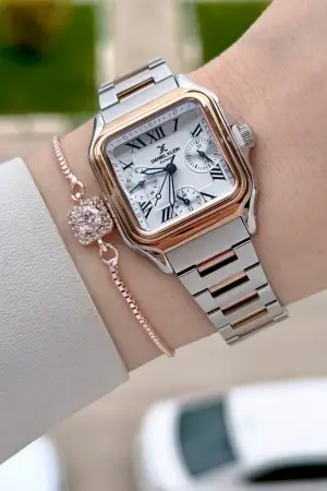 Rose Gümüş Renk 28,5 mm İç Göstergeleri Aktif Hediye Paketli Kadın Kol Saati