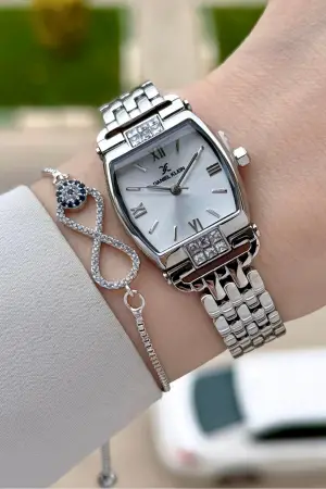 Gümüş Renk 24 mm Hediye Paketli Kadın Kol Saati