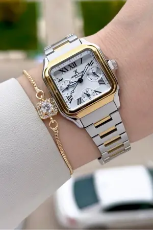 Gold Gümüş Renk 28,5 mm İç Göstergeleri Aktif Hediye Paketli Kadın Kol Saati