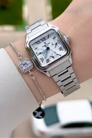 Gümüş Renk 28,5 mm İç Göstergeleri Aktif Hediye Paketli Kadın Kol Saati