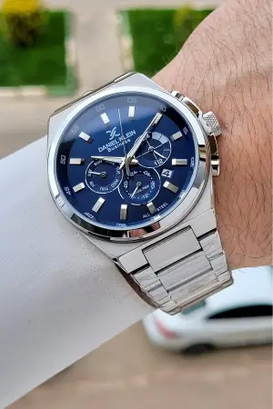 BUSINESS Kadranı Lacivert Kordonu Gümüş Renk 45 Mm Full Çelik 5 ATM Erkek Kol Saati