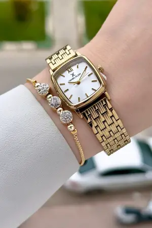 Gold Renk 22 mm Hediye Paketli Kadın Kol Saati