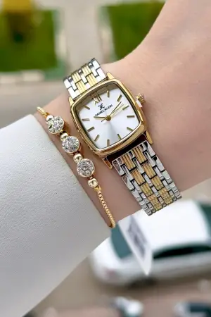 Gold Gümüş Renk 22 mm Hediye Paketli Kadın Kol Saati