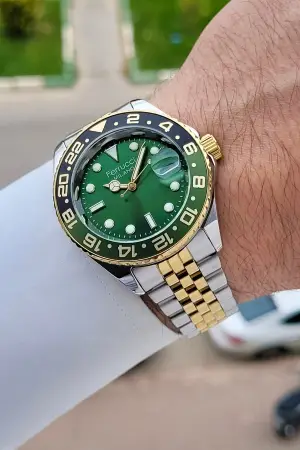 Kadranı Yeşil Kordonu Gold Gümüş Renk 40 Mm Erkek Kol Saati