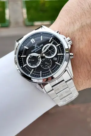 Kadranı Siyah Kordonu Gümüş Renk 44 Mm Hediye Paketli İç Göstergeleri Aktif Erkek Kol Saati