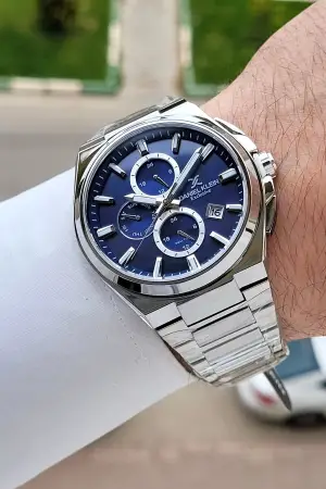 Kadranı Lacivert Kordonu Gümüş Renk 43,5 Mm Hediye Paketli İç Göstergeleri Aktif Erkek Kol Saati