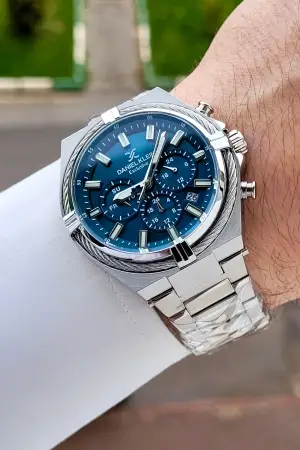 Kadranı Mavi Kordonu Gümüş Renk 44 Mm Hediye Paketli İç Göstergeleri Aktif Erkek Kol Saati
