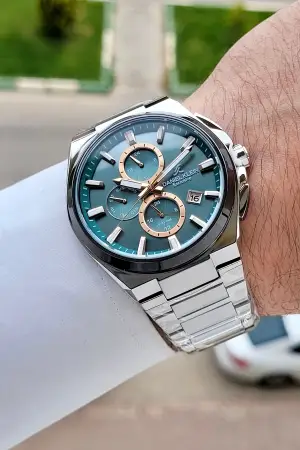 Kadranı Yeşil Kordonu Gümüş Renk 43,5 Mm Hediye Paketli İç Göstergeleri Aktif Erkek Kol Saati