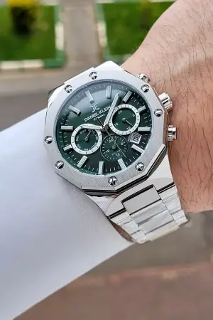 Kadranı Yeşil Kordonu Gümüş Renk 43 Mm Hediye Paketli İç Göstergeleri Aktif Erkek Kol Saati