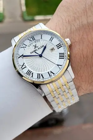 Gold Gümüş Renk Hediye Paketli 42 mm Erkek Kol Saati