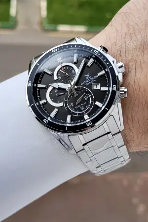 Kadranı Siyah Kordonu Gümüş Renk 44 Mm Hediye Paketli İç Göstergeleri Aktif Erkek Kol Saati