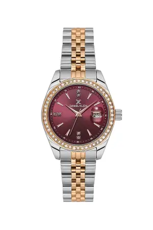 Kadranı Bordo Kordonu Rose Gümüş Renk 32,5 Mm Hediye Paketli Kadın Kol Saati