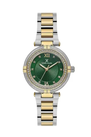 Kadranı Yeşil Kordonu Gold Gümüş Renk Hediye Paketli 32 Mm Kadın Kol Saati