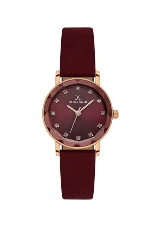 Kasası Rose Kordonu Bordo Renk 28 Mm Hediye Paketli Kadın Kol Saati