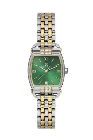 Kadranı Yeşil Kordonu Gold Gümüş Renk 24 mm Hediye Paketli Kadın Kol Saati