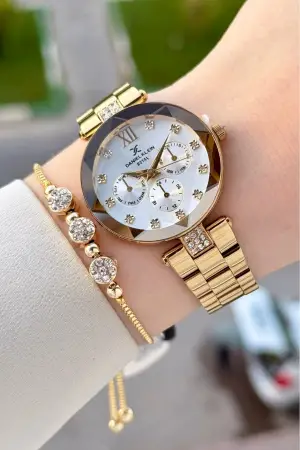 Gold Renk Hediye Paketli 32 Mm Kadın Kol Saati