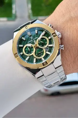 Kadranı Yeşil Kordonu Gümüş Renk 46,5 Mm Hediye Paketli Erkek Kol Saati