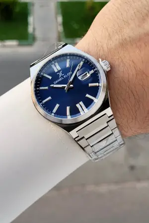 Kadranı Lacivert Kordonu Gümüş Renk Hediye Paketli Erkek Kol Saati