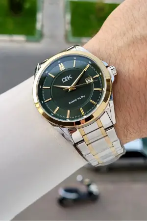 Kadranı Yeşil Kordonu Gold Gümüş Renk 42,5 Mm Hediye Paketli Erkek Kol Saati