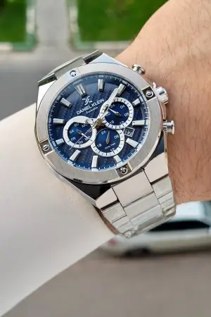 Kadranı Lacivert Kordonu Gümüş Renk 46,5 Mm Hediye Paketli Erkek Kol Saati