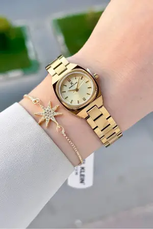Kadranı Sarı Kordonu Gold Renk Hediye Paketli 22,5 Mm Kadın Kol Saati