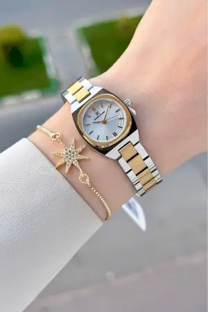 Gold Gümüş Renk Hediye Paketli 22,5 Mm Kadın Kol Saati