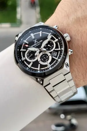 Kadranı Siyah Kordonu Gümüş Renk 43 Mm Hediye Paketli Erkek Kol Saati