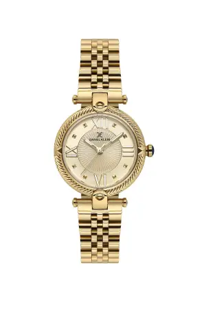Kadranı Sarı Kordonu Gold Renk 32 Mm Kadın Kol Saati ve Bileklik