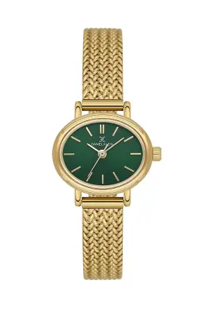 Kadranı Yeşil Kordonu Gold Renk Hediye Paketli 24 Mm Kadın Kol Saati