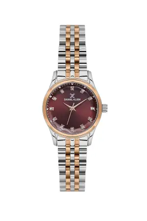 Kadranı Bordo Kordonu Rose Gümüş Renk Hediye Paketli 28 Mm Kadın Kol Saati