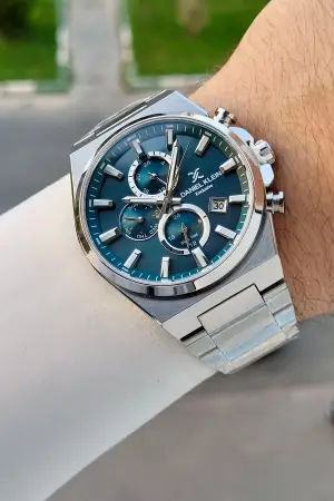 Kadranı Mavi Kordonu Gümüş Renk Hediye Paketli 44 Mm Erkek Kol Saati