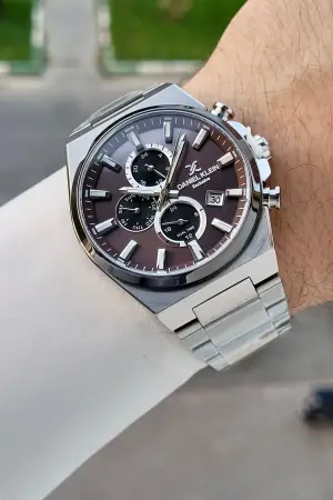 Kadranı Kahverengi Kordonu Gümüş Renk Hediye Paketli 44 Mm Erkek Kol Saati