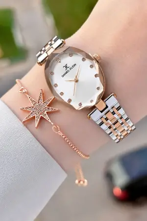 Rose Gümüş Renk Hediye Paketli 24 Mm Kadın Kol Saati ve Bileklik
