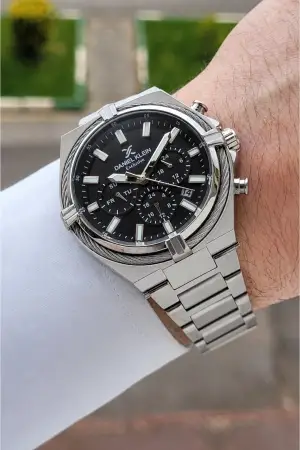 Kadranı Siyah Kordonu Gümüş Renk 44 Mm Hediye Paketli İç Göstergeleri Aktif Erkek Kol Saati