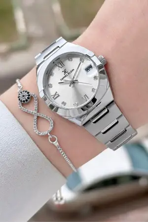 Gümüş Renk 30 Mm Kadın Kol Saati ve Bileklik