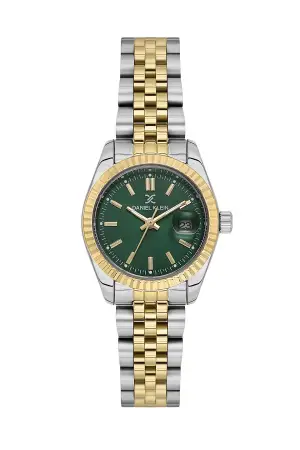 Kadranı Yeşil Kordonu Gold Gümüş Renk 28 Mm Hediye Paketli Kadın Kol Saati ve Bileklik