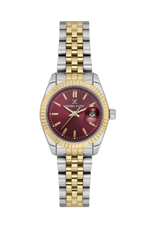 Kadranı Bordo Kordonu Gold Gümüş Renk 28 Mm Hediye Paketli Kadın Kol Saati ve Bileklik