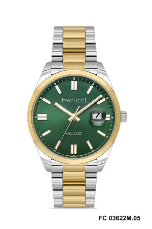Kadranı Yeşil Kordonu Gold Gümüş Renk Hediye Paketli 40 Mm Takvimli Erkek Kol Saati
