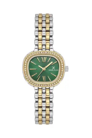 Kadranı Yeşil Gold Gümüş Renk 27 Mm Hediye Paketli Kadın Kol Saati ve Bileklik