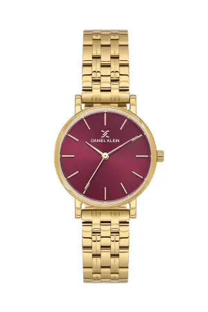 Kadranı Bordo Kordonu Gold Renk 30 Mm Hediye Paketli Kadın Kol Saati ve Bileklik