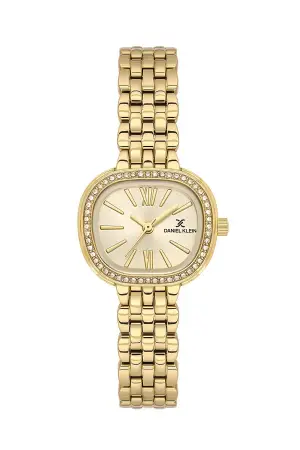 Kadranı Sarı Kordonu Gold Renk 27 Mm Hediye Paketli Kadın Kol Saati ve Bileklik