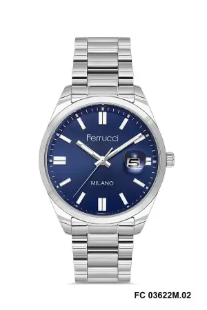Kadranı Lacivert Kordonu Gümüş Renk Hediye Paketli 40 Mm Takvimli Erkek Kol Saati