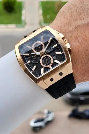 41 Mm Kasası Rose Kordonu Siyah Renk İç Göstergeleri Aktif Erkek Kol Saati