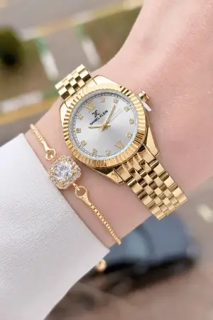 Gold Renk 28 mm Hediye Paketli Kadın Kol Saati