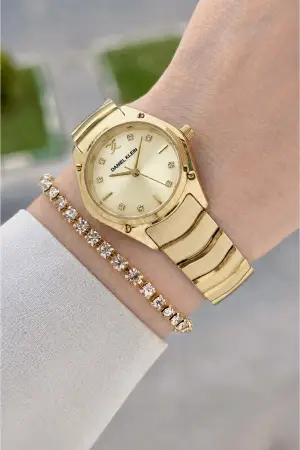 Kadranı Sarı Kordonu Gold Renk 30 mm Hediye Paketli Kadın Kol Saati