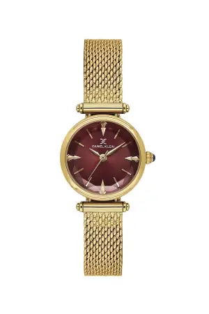 Kadranı Bordo Kordonu Gold Renk 26 Mm Hediye Paketli Kadın Kol Saati